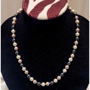Faux Pearl Necklace Glass Multicolored Beads 18 to 20 In With Extender Vintage